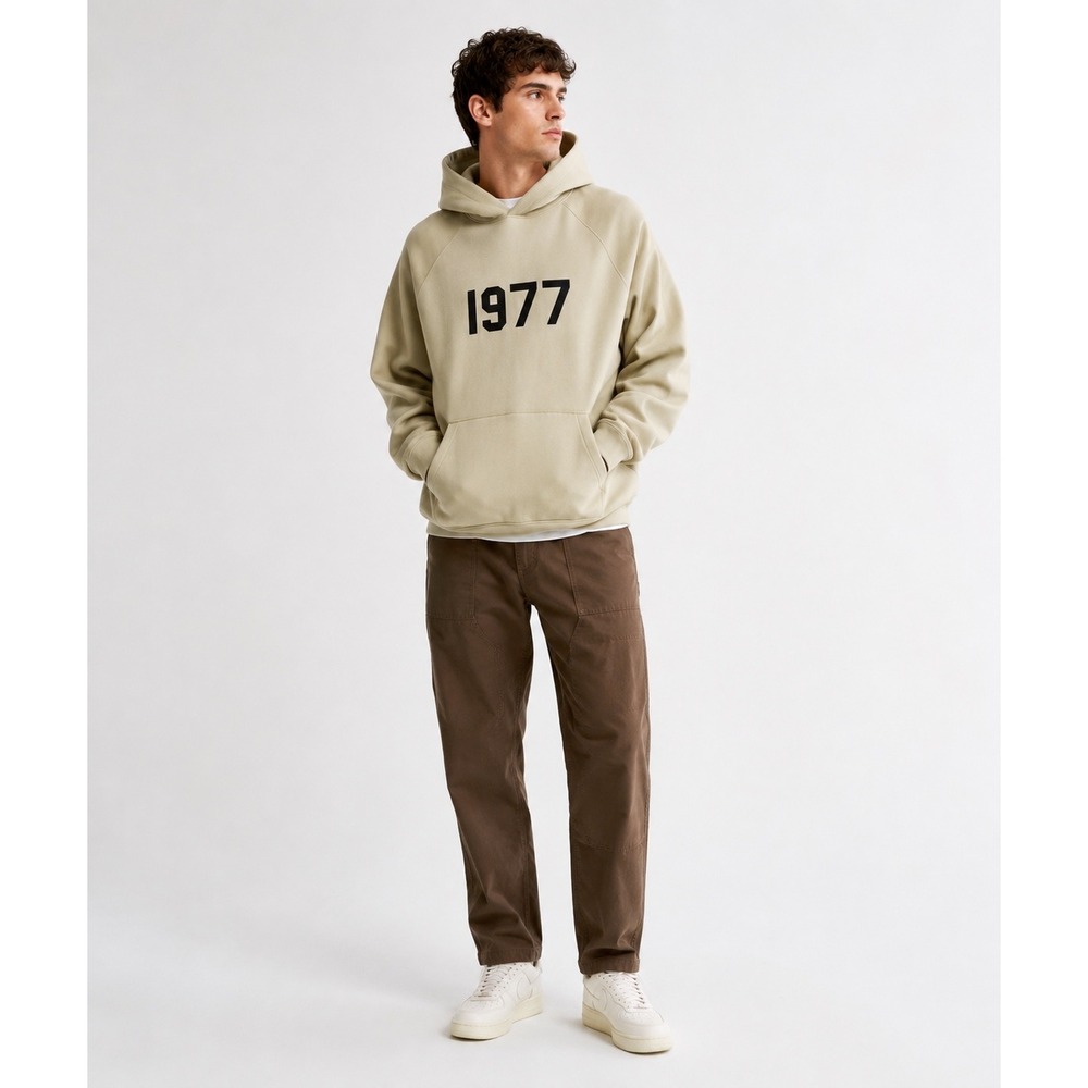 Fear of God Essentials 1977 Hoodie‎ Tan Oversized Small FOG Pullover Sweatshirt